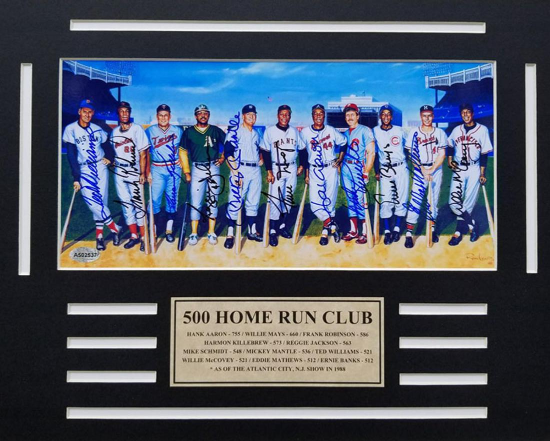 500 Home Run Club 11 signatures 8 x10 Hand Signed: 500 Home Run Club 11 signatures 8 x 10 Hand autographed Photo . This is an 8 X 10 photo hand signed by Mickey Mantle, Willie Mays, Hank Aaron. Ted Williams, Ernie Banks, Frank Robinson, Harmon Killebr
