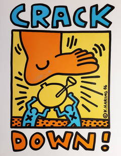 Keith Haring - Crack Down Hand signed lithograph 1986: Lithograph - Hand signed - 1986 Artist: Keith Haring Title of artwork: Crack Down Technique: Lithograph Signature: Printed signature and Hand Signed Year: 1986 Period: 1980-1989 Condition: Good Image