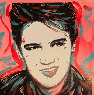 Allison Lefcort "Elvis Presley" Original Mixed Media 18: Artist: Allison LefcortTitle: Elvis Presley (Referred as Elvis Pink)Medium: Original One-of-a- kind Mixed Media Size: 18'' x 18''Hand Signed: Hand SignedCondition: Artwork in Excellent Condition