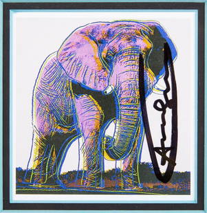 Andy Warhol African Elephant Endangered Species Signed: Artist: Andy Warhol Title: African Elephant Endangered Specie Announcement Signed Invitation Medium: Lithograph Hand Signed by Warhol Size: 6" x 4.25" Framed: 14 3/4" x 14 1/4" Signed: Hand Signed by