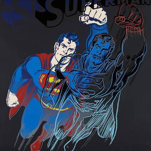 Warhol, Andy SUPERMAN 1981 Myths Portfolio Silkscreen: Warhol, Andy SUPERMAN 1981 Myths Portfolio Silkscreen, with diamond dust not signed and numbered, Paper size 38 x 38 inch Images size 38 x 38 inch. Note: This piece is a Proof piece it is not on