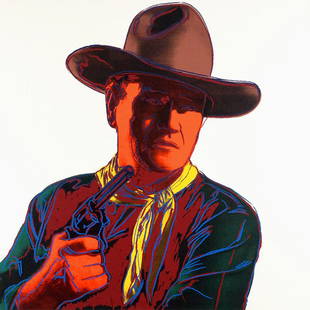 Andy Warhol, John Wayne 1986 silkscreen: John Wayne (F./S. II. 377), 1986, screenprint in colors on Lenox Museum Board, with inkstamp on verso and blindstamp paper size 36 x 36 inch Images size 36 x 36 inch.Size: 91,5 x 91,5 cm, unsigned,