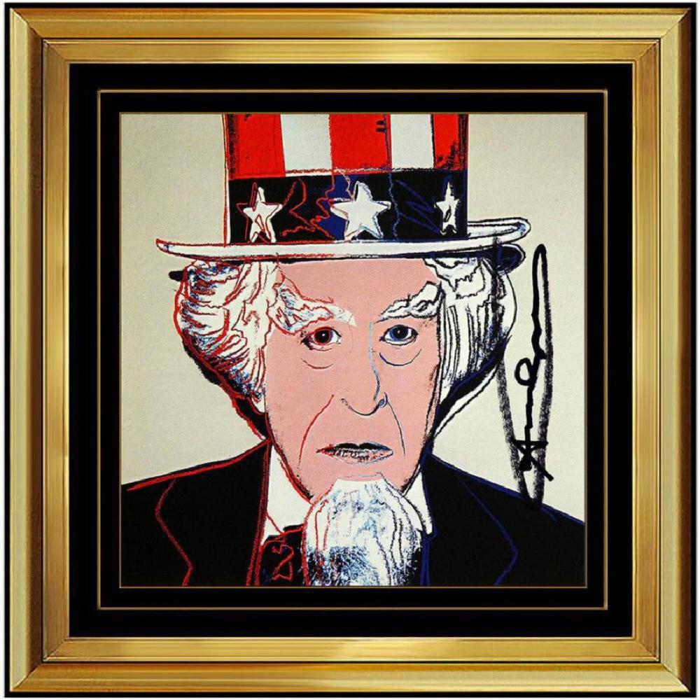 Andy Warhol Hand Signed Color Lithograph (Invitation): Andy Warhol Hand Signed Color Lithograph (Invitation) Uncle Sam. Image size: 7.09 in. (18.00 cm.) (height) by 7.09 in Frame size approx: 18" x 18"Please note that the signature location may vary from 