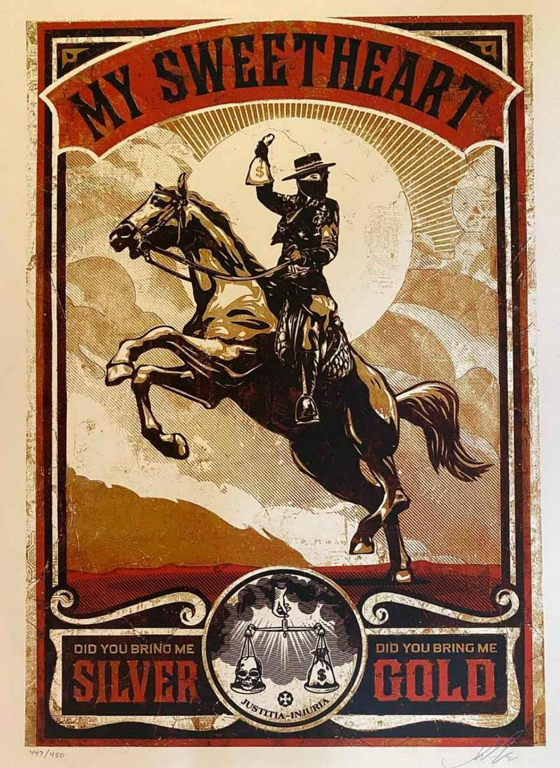 Shepard Fairey, Gallows Pole, Screenprint Signed/No.: Shepard Fairey - Gallows Pole - 2012. Medium: screen print, Size: 18 x 24 inch, Signed and numbered, Edition: Only 250 available due to the first 200 being part of the Americana box sets. Release date