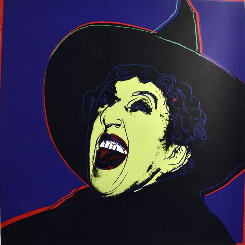 Andy Warhol, The Witch 1981 Screenprint: ANDY WARHOL The Witch, 1981 Screenprint in colors with diamond dust Unsigned proof(outside the edition) 38" x 38" (sheet) The piece comes framed in a new $1000.00 frame (see photo) frame size approx: 