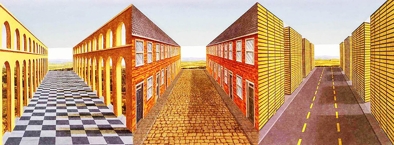 Patrick Hughes (b. 1939) Fiction Section, 1994, 3 D ori: Patrick Hughes (b. 1939) Fiction Section, 1994, 3 D Picturesigned, inscribed and dated 'Fiction Section/Patrick Hughes/1994' (on the reverse)(on the backboard) oil on board constructionPaper size: 23.