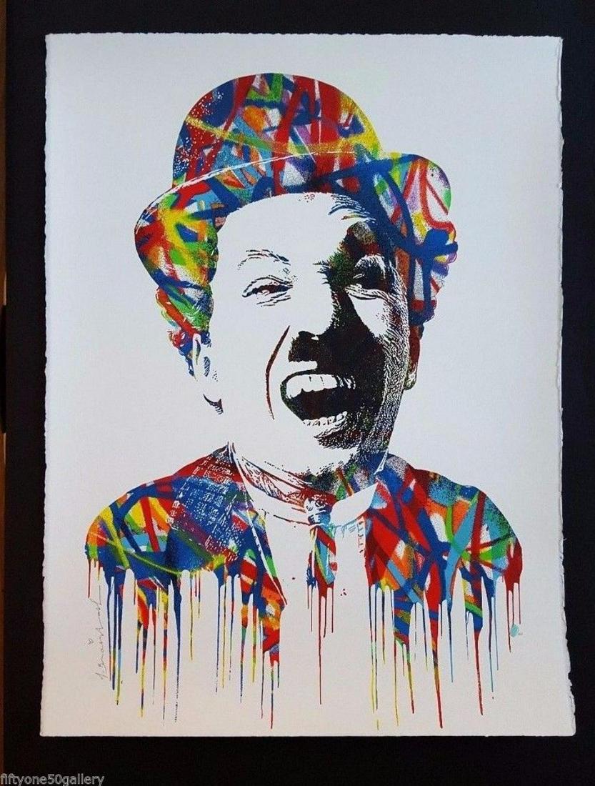 Mr. Brainwash "Charlie" Signed Numbered Screenprint: Charlie Hand Signed, Numbered and Thumb Printed By Artist Mr. Brainwash 10-Color Silk Screen Hand Torn Archival Art Paper