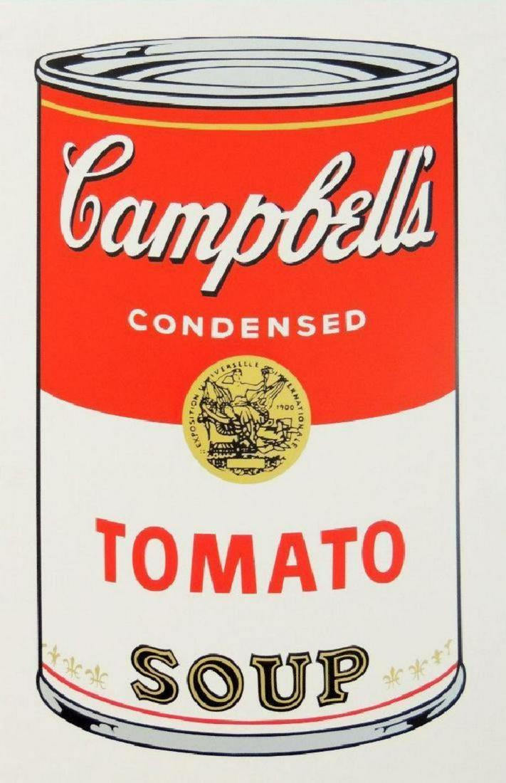 ANDY WARHOL CAMPBELLS SOUP: TOMATO SUNDAY B. MORNING: Artist: WARHOL, ANDY Title: CAMPBELLS SOUP: TOMATO SUNDAY B. MORNING Size: 23x35 INCHES Medium: SCREEN PRINT Edition: LIMITED Description: 1 OF 10 FROM SUNDAY B. MORNING CAMPBELL'S SOUP CAN SUITE.