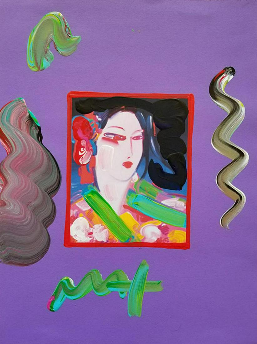 PETER MAX, "PORTRAIT OF A WOMAN", ORIG MIXED MEDIA: ORIGINAL MIXED MEDIA, HAND SIGNED, ONE OF A KIND MIX MEDIA ON PAPER, 12 x 16