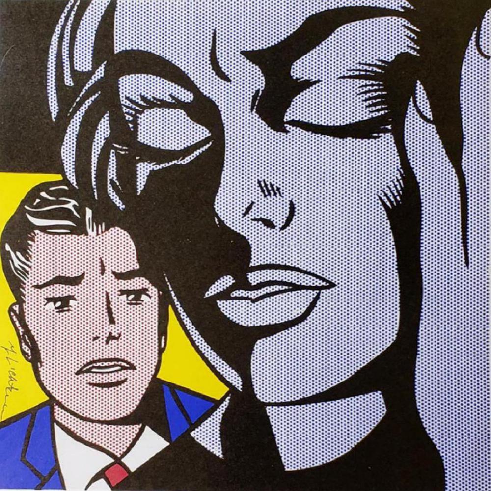 ROY LICHTENSTEIN,“Tension” 1987 Hand signed: ROY LICHTENSTEIN,Tension” 1987 Book page offset lithograph hand signed Image size: 11x11 inches.