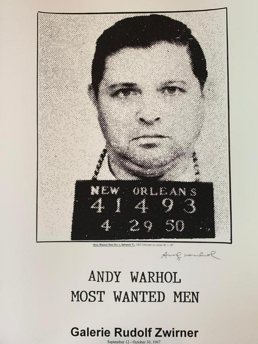 Andy Warhol, Most wanted men #7, Salvatore V, 1964: Artist: Andy Warhol Title: Thirteen Most Wanted Men No. 7, Salvatore V. , 1964 Signed: Hand signed Medium: Offset Lithograph Size: 18" x 12" Pop provocateur Andy Warhol was never a stranger to controv