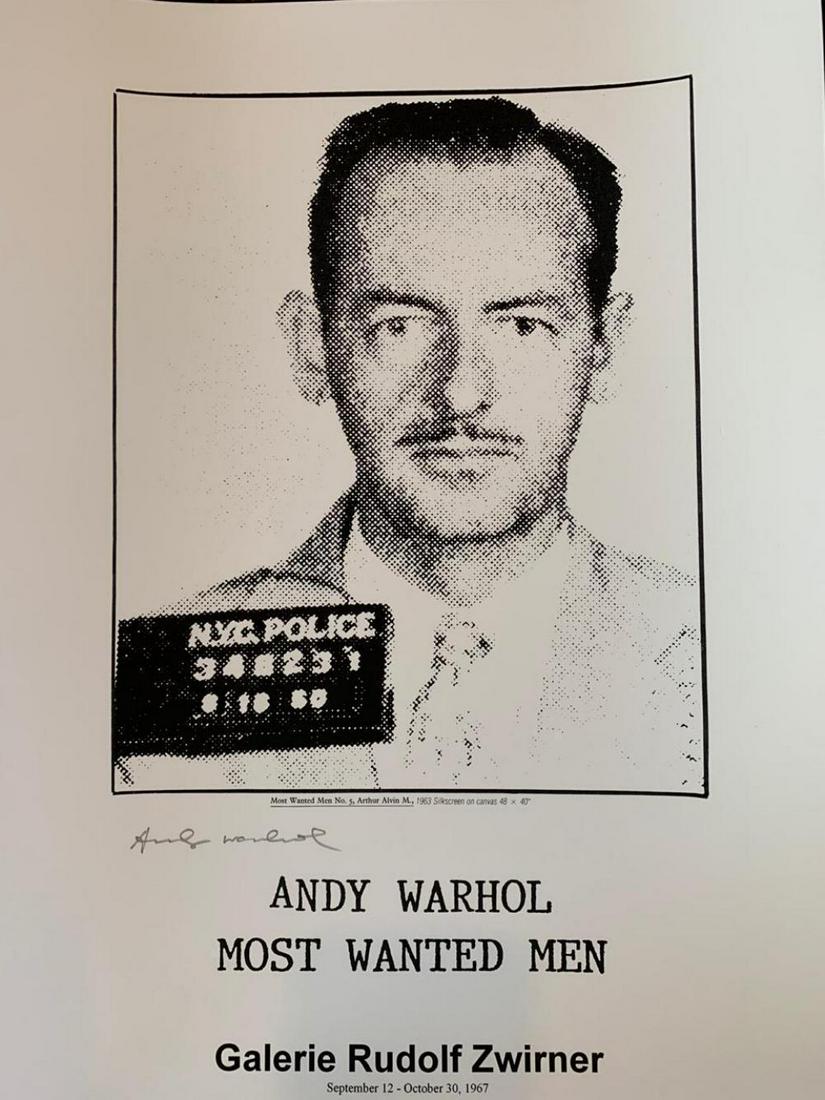 Andy Warhol, Most wanted men #5 Arthur Alvin M, 1964: Artist: Andy Warhol Title: Thirteen Most Wanted Men No. , Arthur Alvin M. , 1964 Signed: Hand signed Medium: Offset Lithograph Size: 18" x 12" Pop provocateur Andy Warhol was never a stranger to contr