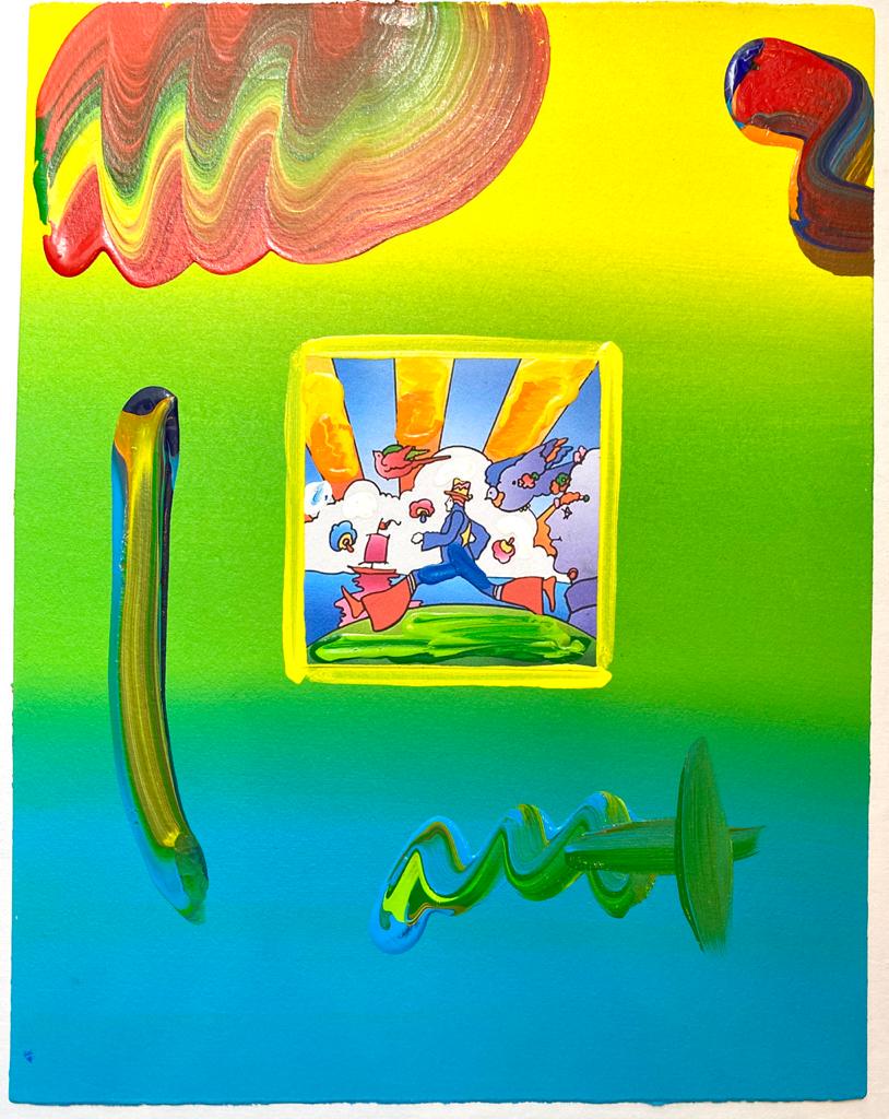 Peter Max Cosmic Runner Mixed Media with Acrylic: Peter Max-Cosmic Runner Medium: Hand Signed Original One-of-a-Kind Mixed Media with Acrylic