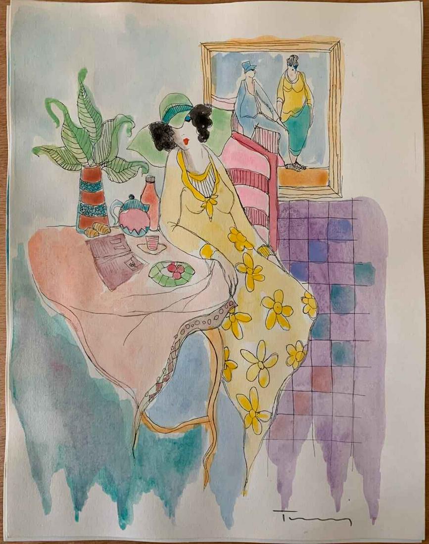 Tarkay Untitled Mini 12 Mixed Media Original Watercolor (1 of 1)
