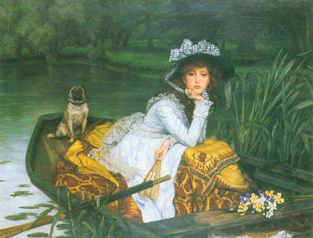 James Tissot - A Young Woman In A Boat: Artist: James Tissot Title: A Young Woman In A Boat Medium: Fine Art Reproduction Giclee on Canvas Image Size: Approximately 24.25 inches x 32 inches Framed: Unframed on Unstretched Canvas Biography: