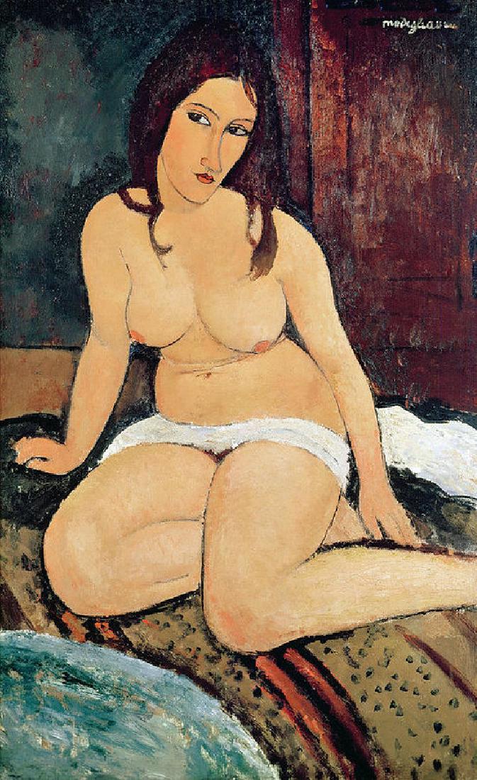 Seated Nude Oil Painting: Seated Nude Oil Painting on Canvas by Amedeo Modigliani. Unframed, Size: 24" x 36"