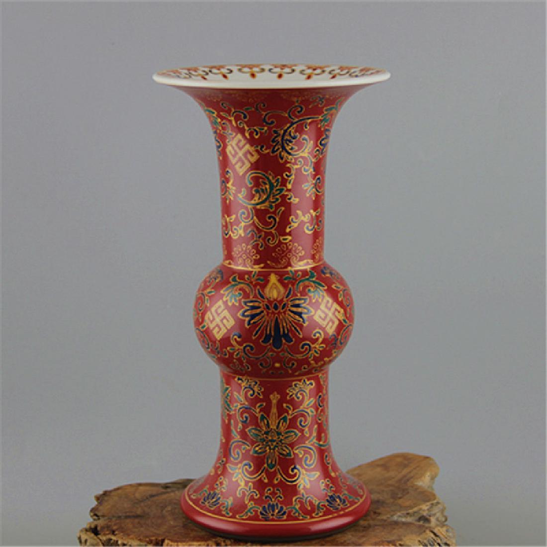 Chinese Qing Dynasty Qianlong Time Red Ground Colorful (1 of 5)