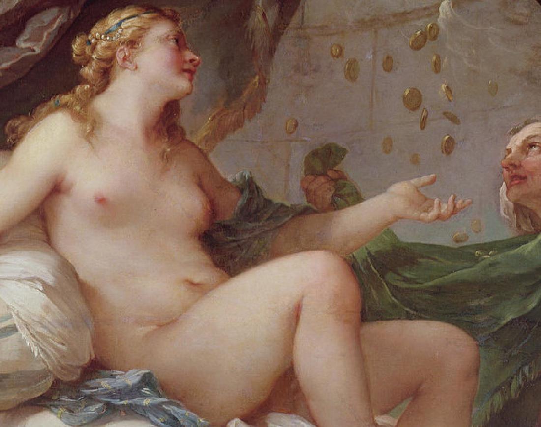 Danae Receiving The Shower Of Gold Oil Painting: Danae Receiving The Shower Of Gold Oil Painting by Charles Joseph Natoire. Unframed, Estimated Size: 24 x 36"