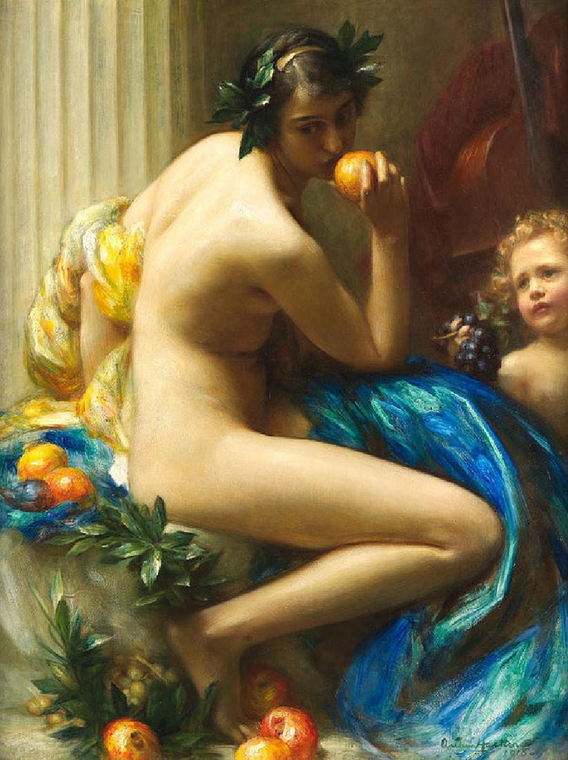 Abundance Oil Painting: Abundance Oil Painting by Arthur Hacker. Unframed, Estimated Size: 24 x 36"