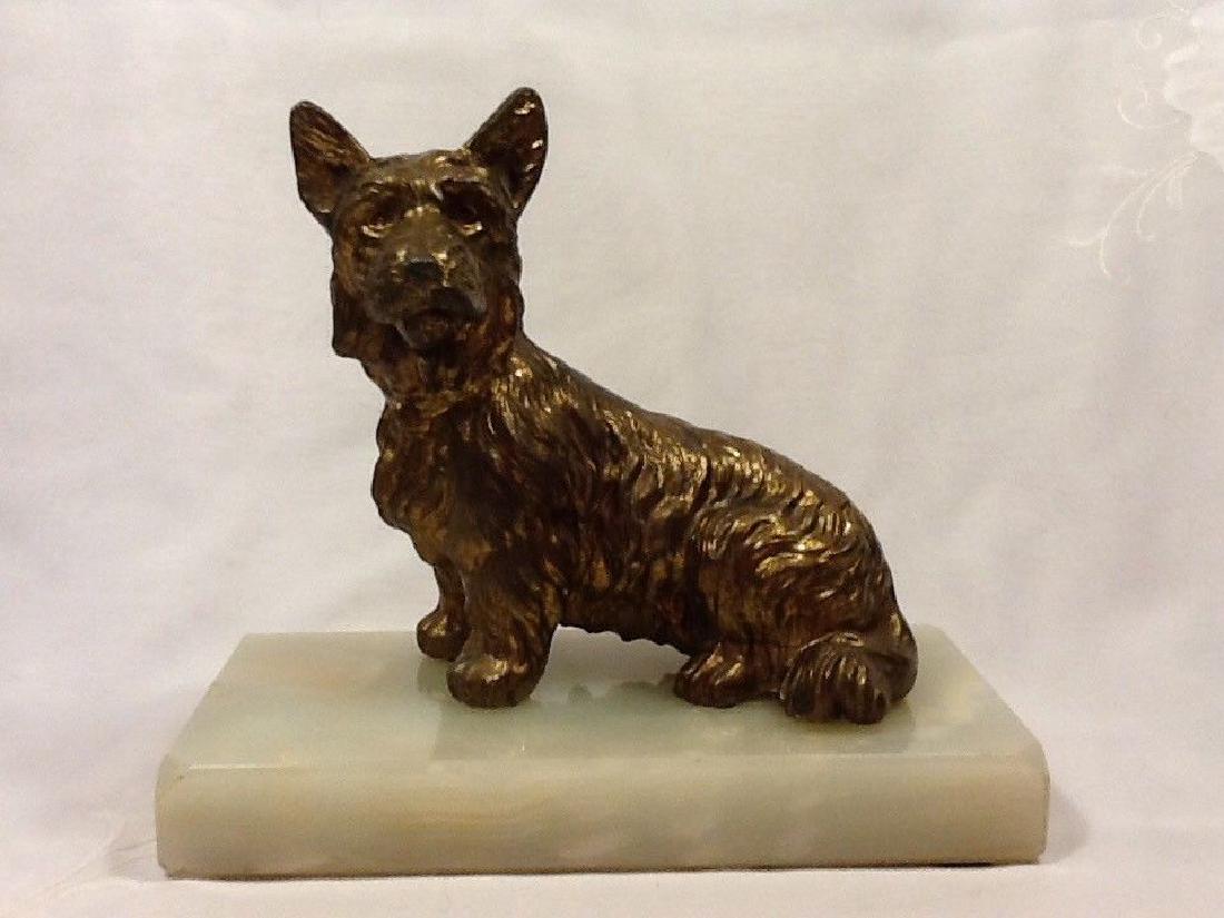 Cairn Terrier Gilded Metal And Marble Statue Sculpture