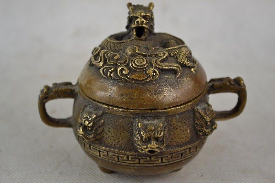 Old Decorated Handwork Copper carved Dragon Incense (1 of 5)