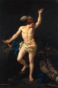 David Victorious Oil Painting on Canvas: David Victorious Oil Painting on Canvas by Jean Jacques II Lagrenee. Unframed, Estimated Size: 24" x 36"