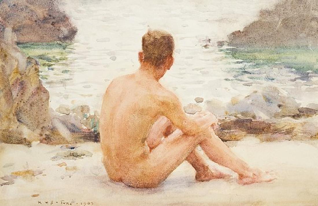 Charlie Seated On The Sand Oil Painting on Canvas (1 of 1)