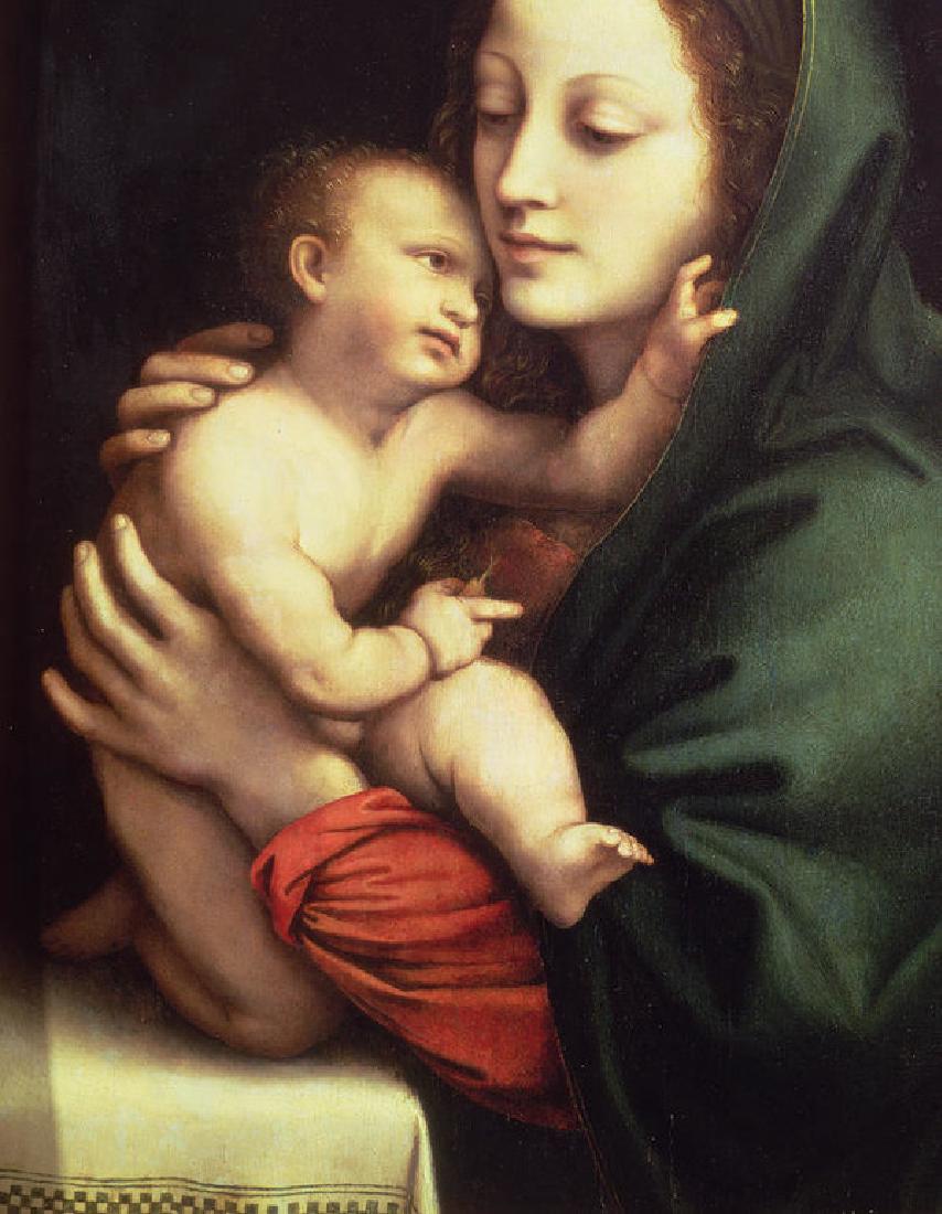 Madonna And Child Oil Painting on Canvas: Madonna And Child Oil Painting on Canvas by Bernardino Luini. Unframed, Estimated Size: 24" x 36"