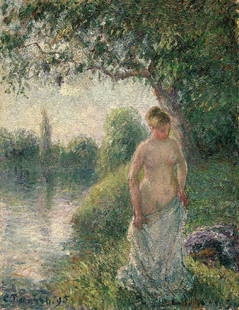 The Bather Oil Painting: The Bather Oil Painting by Camille Pissarro. Unframed. Estimated Size: 24''*36''