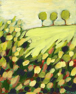 Three Trees On A Hill Oil Painting: Three Trees On A Hill Oil Painting by Jennifer Lommers. Unframed. Estimated Size: 24''*36''