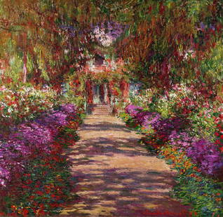 A Pathway In Monets Garden Giverny Oil Painting: A Pathway In Monets Garden Giverny Oil Painting by Claude Monet. Unframed. Estimated Size: 24''*36''