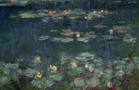 Waterlilies Green Reflections Oil Painting: Waterlilies Green Reflections Oil Painting by Claude Monet. Unframed. Estimated Size: 24''*36''