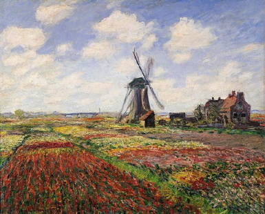 Tulip Fields With The Rijnsburg Windmill Oil Painting: Tulip Fields With The Rijnsburg Windmill Oil Painting by Claude Monet. Unframed. Estimated Size: 24''*36''