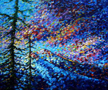 Original Abstract Impressionist Landscape Contemporary: Original Abstract Impressionist Landscape Contemporary Art By Madart Mountain Glory Oil Painting by Megan Duncanson. Unframed. Estimated Size: 24''*36''