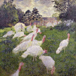 The Turkeys At The Chateau De Rottembourg Oil Painting: The Turkeys At The Chateau De Rottembourg Oil Painting by Claude Monet. Unframed. Estimated Size: 24''*36''