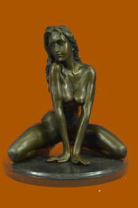 100% Real Bronze Sculpture Nude Lady Art Deco Home