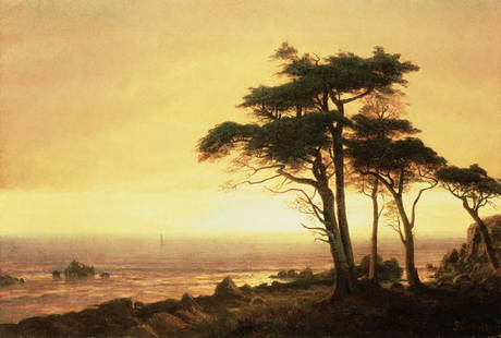 California Coast Oil Painting on Canvas: California Coast Oil Painting on Canvas by Albert Bierstadt. Unframed, Estimated Size: 24''*36''.