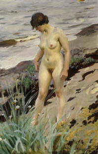 Sandhamn Study Oil Painting on Canvas: Sandhamn Study Oil Painting on Canvas by Anders Leonard Zorn. Unframed, Estimated Size: 24''*36''.