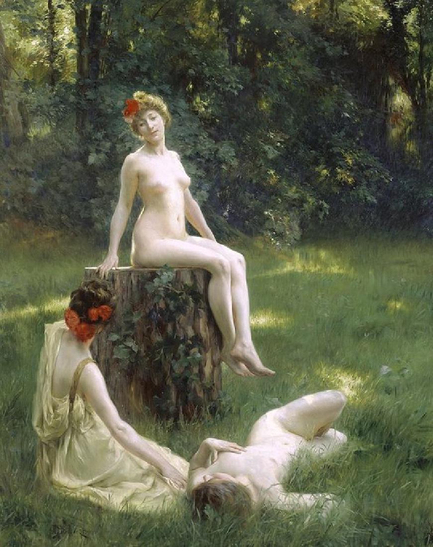 The Glade Oil Painting on Canvas: The Glade Oil Painting on Canvas by Julius Leblanc Stewart. Unframed, Estimated Size: 24''*36''.