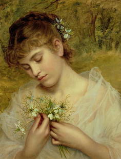 Love In A Mist Oil Painting: Love In A Mist Oil Painting by Sophie Anderson. Unframed. Estimated Size: 24''*36''