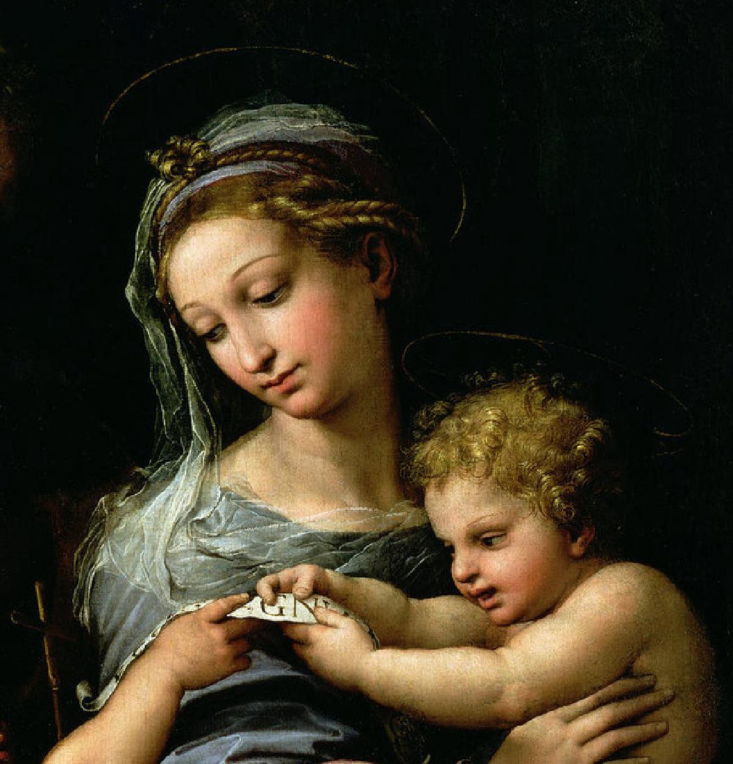 The Virgin Of The Rose Oil Painting on Canvas: The Virgin Of The Rose Oil Painting on Canvas of Raphael. Unframed. Estimated Size: 24''*36''