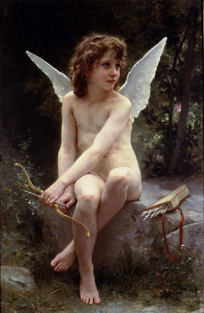 Nude little girl portraIt angel Bow and arrow oil: Unframed, Estimated Size: 24inch x 36inch