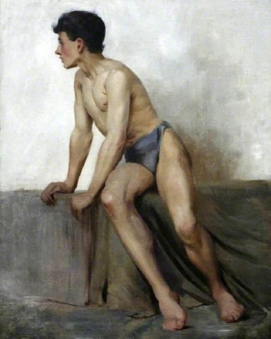 Oil painting Henry-Scott-Tuke-Seated-Nude-Study model: Unframed, Estimated Size: 24inch x 36inch