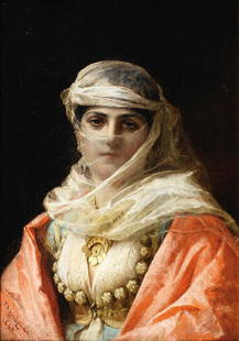 Young Woman From Constantinople Oil Painting on Canvas: Young Woman From Constantinople Oil Painting on Canvas of Frederick Arthur Bridgman. Unframed. Estimated Size: 24''*36''.