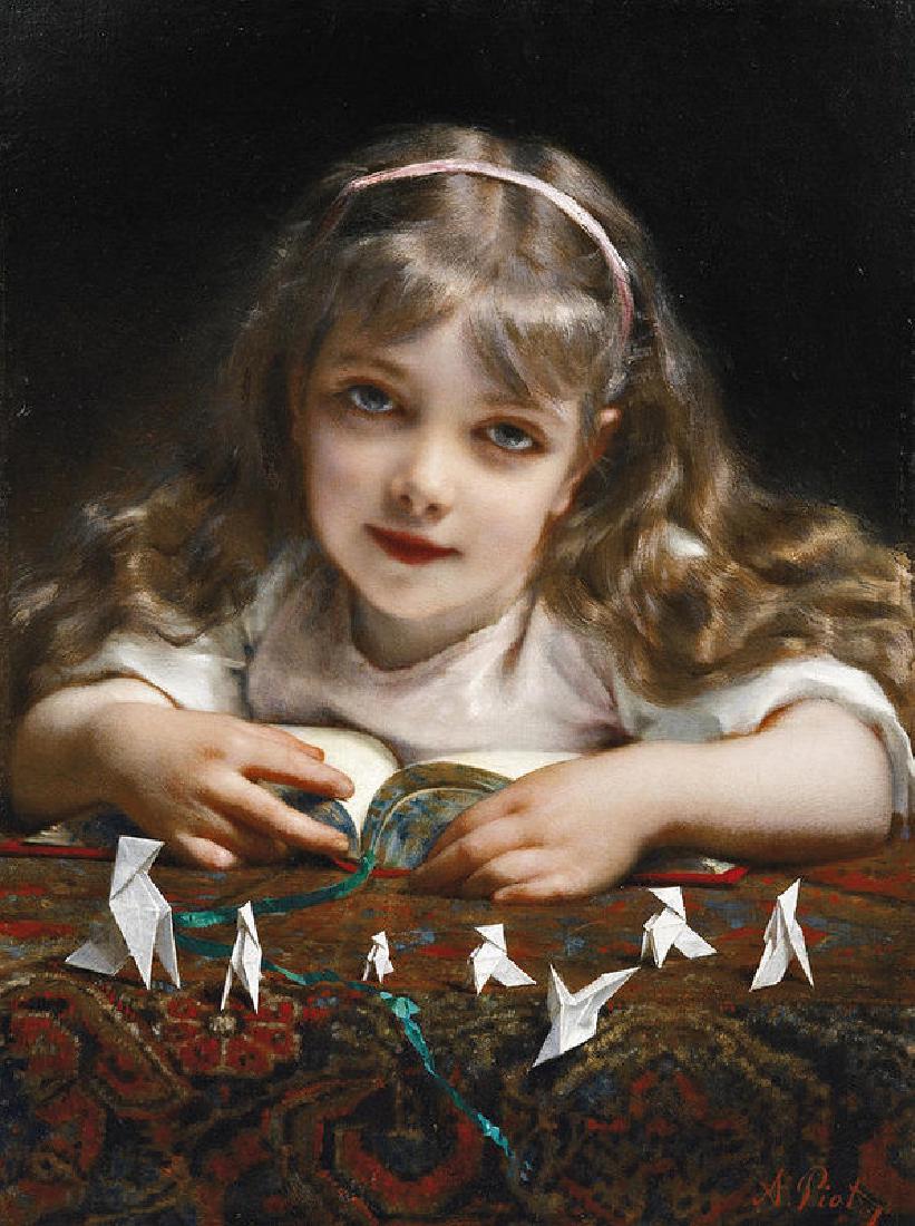 A Young Girl With Origami Birds Oil Painting on Canvas (1 of 1)