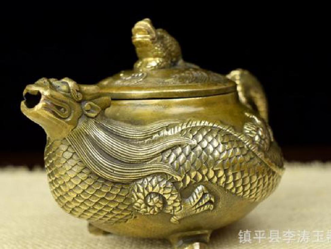Chinese Antique Brass Tea Pot With Dragon Turtle (1 of 8)