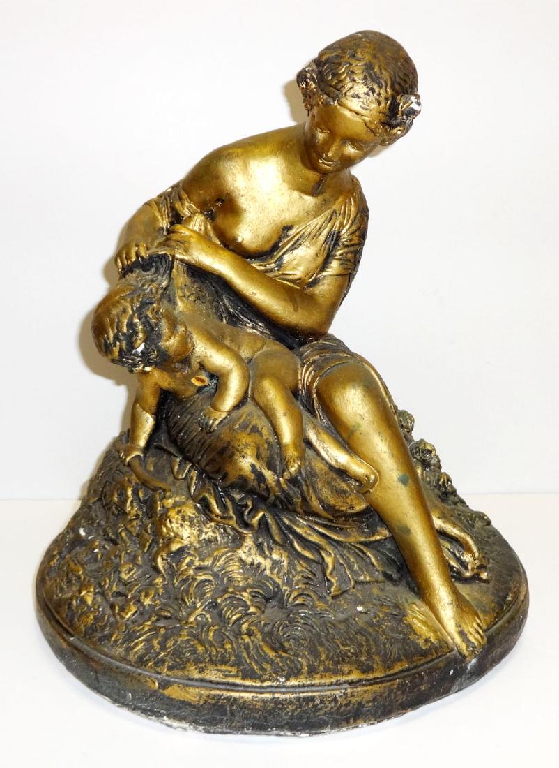 Antique VINTAGE Ceramic Gold MOTHER & CHILD SCULPTURE (1 of 4)