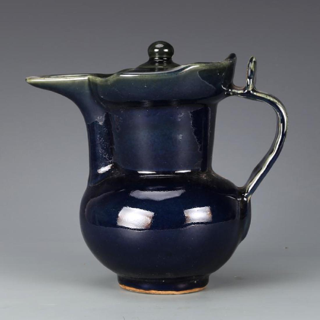 Chinese Ming Dynasty Blue Glazed Porcelain Mitral Pot: Chinese Ming Dynasty Blue Glazed Porcelain Mitral Pot. Height: 23cm, Max Diameter: 15cm.