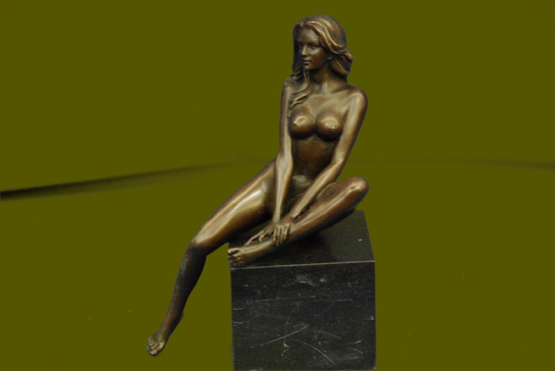 Bronze art sculpture a nude erogenous woman girl lady statue marble base figure