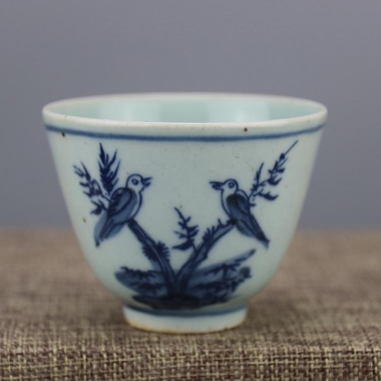 Chinese Ming Dynasty Wanli Time Porcelain Cup with: Chinese Ming Dynasty Wanli Time Porcelain Cup with Flower & Bird Decoration. Height: 5.5cm, Max Diameter: 7cm.